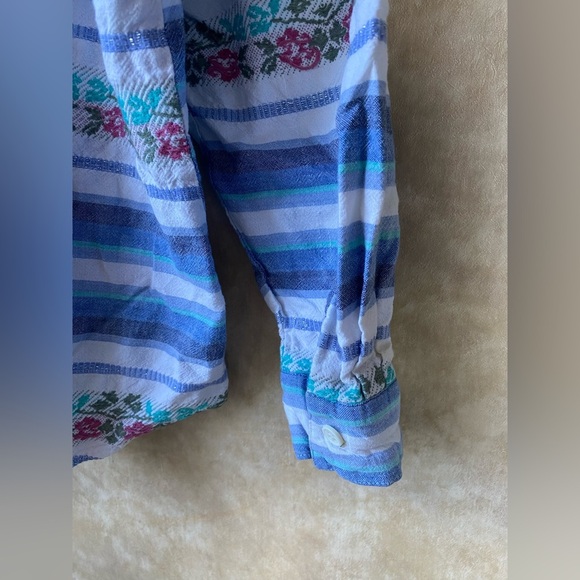 VTG 90s CM&Company Cotton Striped Floral Glitter Flannel Woven Large - Picture 5 of 5